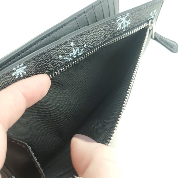 Coach Womens Graphite Snowflake Print Signature Canvas Bifold Slim Wallet - Picture 4 of 13